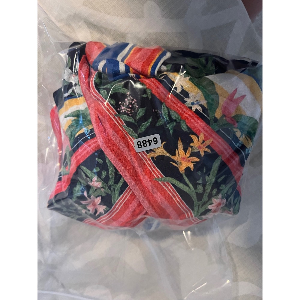 Farm Rio for Anthropologie Tropical Floral Striped Wrap Blouse Navy XL - Picture 13 of 15